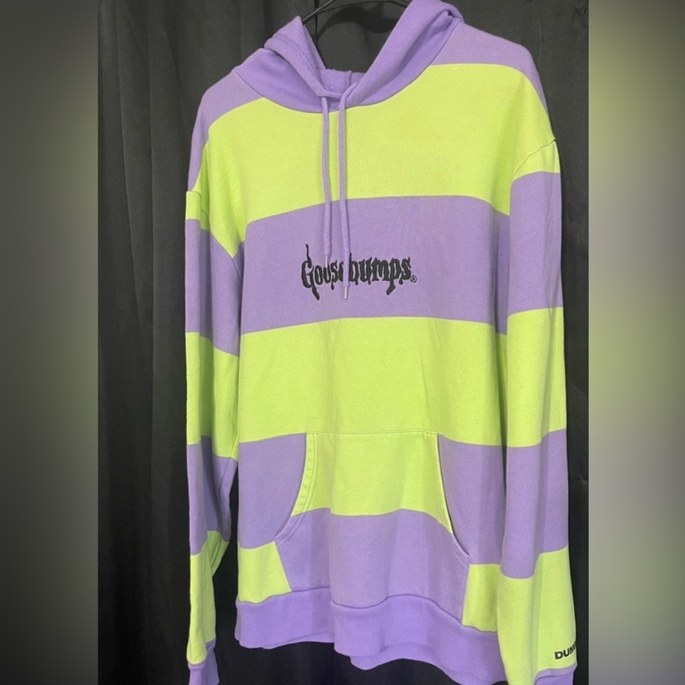 Goosebumps  Striped Crewneck Hoodie in Purple & Lime Sz Large